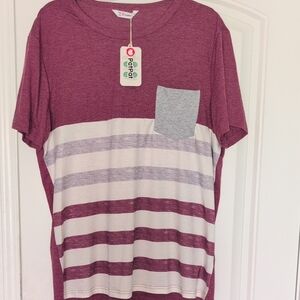 PatPat Burgundy and Gray Striped Tee